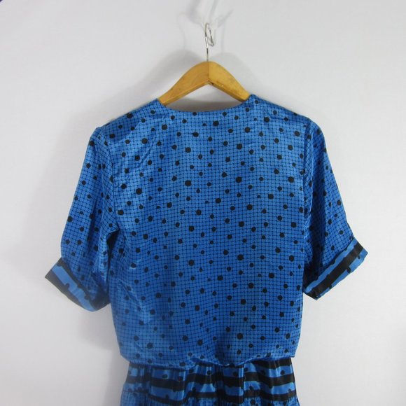 Vtg Perceptions Womens 5 / 6 Blue Polka Dot Short Sleeve Pleated Dress Small - Picture 6 of 12
